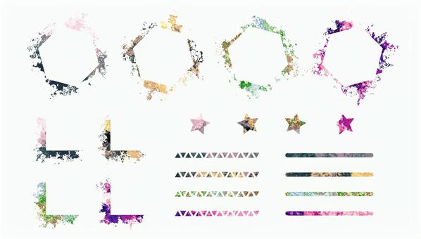 抽象的なインクのにじみと多角形フレーム セット,フレーム,枠,抽象,アブストラクト,インク,にじみ,水彩,カラフル,多角形のイラスト素材