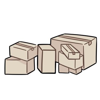 たくさんの段ボール 荷物,引っ越し,段ボール,荷詰め,荷造り,片付け,新生活,イラスト,箱,４月のイラスト素材