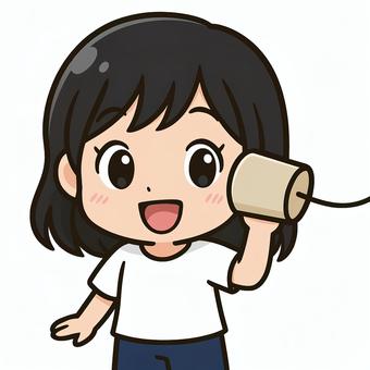糸電話を使って楽しく会話をする女の子 糸電話を使って楽しく会話をする女の子 ちびキャラ,女の子,糸電話のイラスト素材