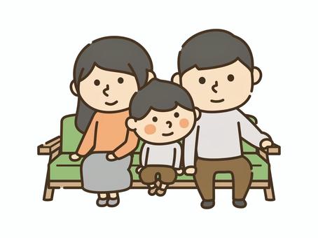 ソファーに座る3人家族（男の子） 人物,家族,ファミリー,親子,男の子,子供,母,父,両親,女性のイラスト素材