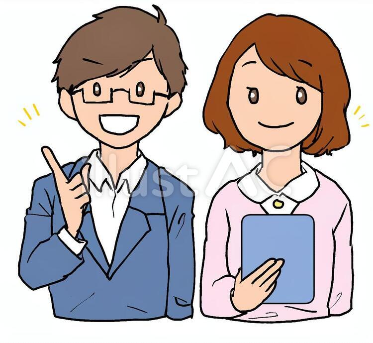 アドバイスする社会人（就活・塾。線あり） 社会人,アドバイス,手書きのイラスト素材