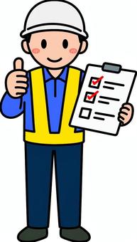 チェックリストする紺の作業員です。 チェックリストする紺の作業員です。 作業員,シンプル,スタッフ,従業員,アルバイト,パート,倉庫,運搬,物流,作業のイラスト素材