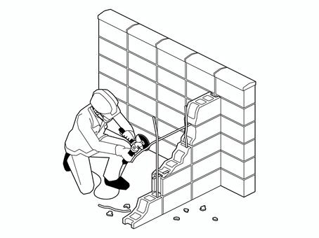 グラインダーで切断（線画） グラインダー,サンダー,切る,切断,カット,鉄筋,作業員,鋼材,金属,部品のイラスト素材