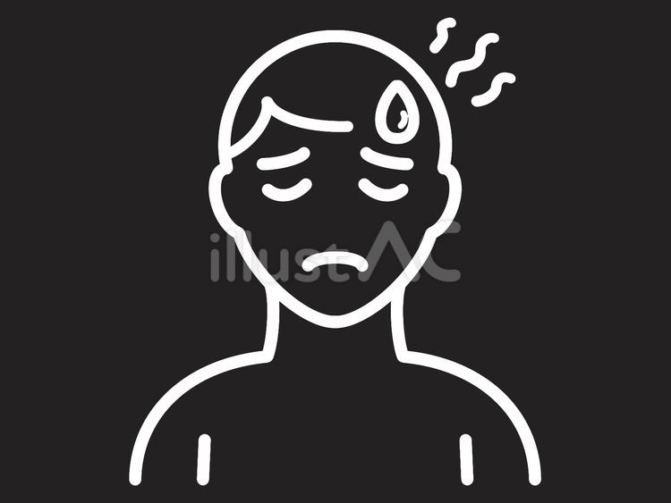 熱中症のシンプルな線画アイコン 熱中症,暑さ,頭痛のイラスト素材