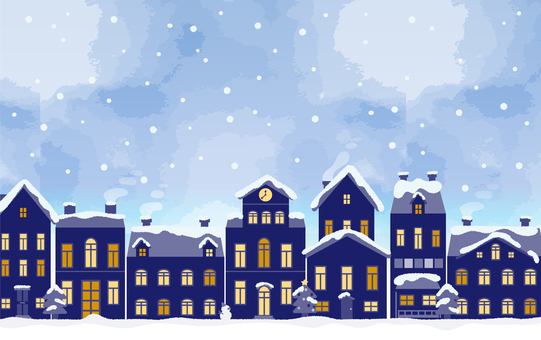 クリスマスの雪降る夜の街並み3 クリスマス,夜,街並み,街,家,建物,雪,冬,背景,壁紙のイラスト素材