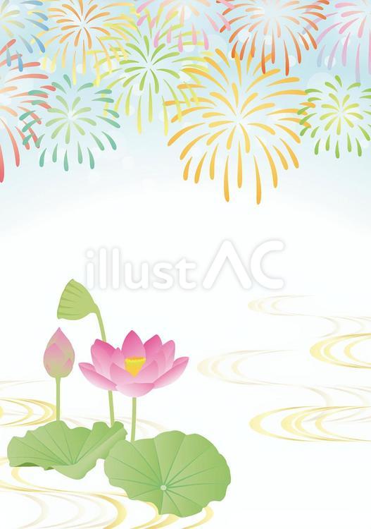 花火とハスの和風背景 2 花火とハスの和風背景 2 花火,打ち上げ花火,ハスのイラスト素材