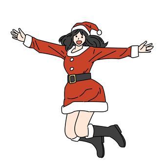 ジャンプするサンタ姿の女性 女性,クリスマス,サンタ,コスチューム,全身,ジャンプ,ポーズ,サンタクロース,コスプレ,笑顔のイラスト素材