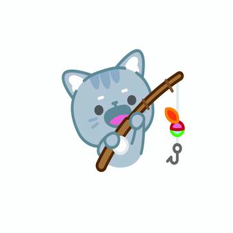 イラスト068 猫,釣り,かわいい,キャラクター,ネコ,釣り竿,イラスト,アウトドア,趣味,フィッシングのイラスト素材