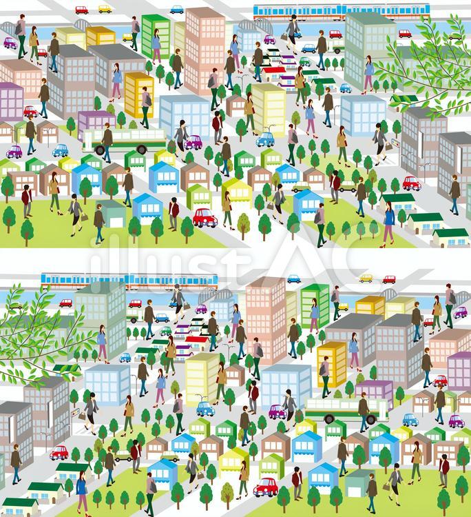 街町人物俯瞰 住宅,車,町のイラスト素材
