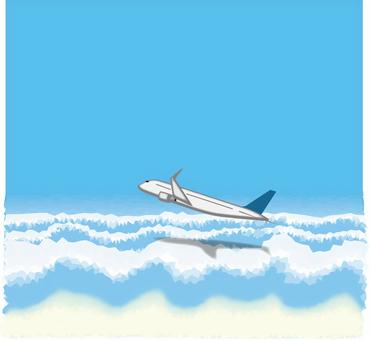 飛行機　　　上空　　 飛行機,旅客機,飛ぶ,空,上空,雲,風景,リアルのイラスト素材