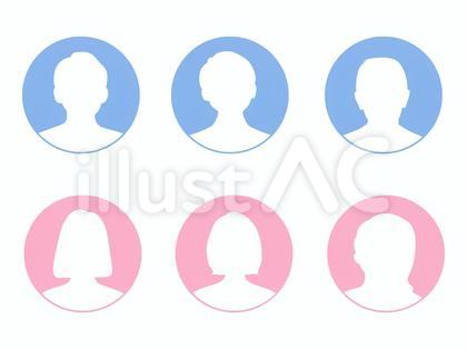 人物シルエット男女カラー丸アイコン1