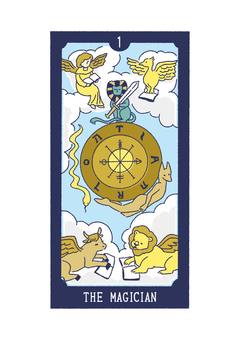 タロット_10運命の輪_手描きイラスト タロット,tarot,運命の輪,占い,カード,人物,聖獣のイラスト素材