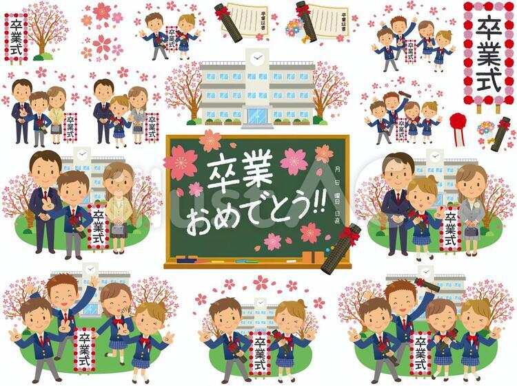 ブレザー／中学生／高校生／卒業／セット 卒業,中学生,高校生のイラスト素材