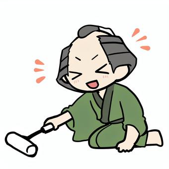 コロコロをかける笑顔の町民 町民,コロコロ,掃除,笑顔,わくわく,趣味,家事,清掃,にこにこ,楽しいのイラスト素材