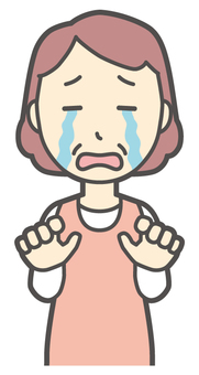  エプロンおばちゃん-089-バスト 涙,おばちゃん,エプロン,お母さん,ママ,中年,おばさん,主婦,人物,かわいいのイラスト素材