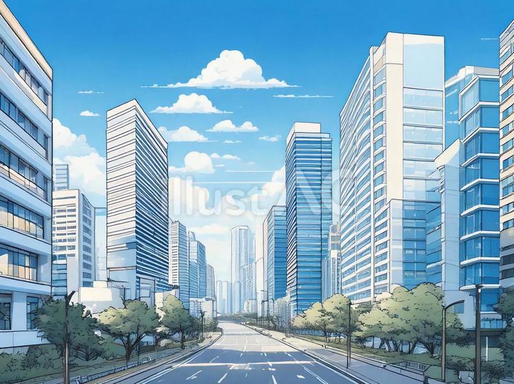 都会のビル街の背景のイラスト ビル,街,建物のイラスト素材