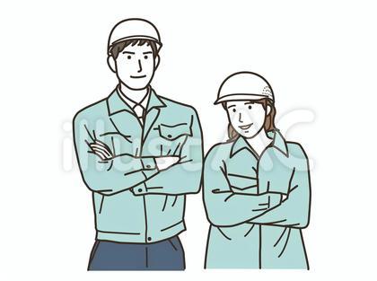 腕組みをする男女の作業員