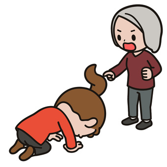 喧嘩する人 説教,反省,怒り,謝罪,土下座,指差し,困惑,苦悩,苦痛,母親のイラスト素材