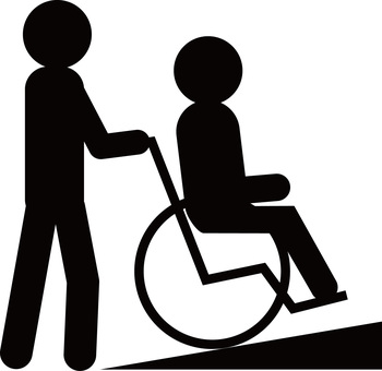 車いすスロープ　 車いす,スロープ,坂道,利用,押す,サポート,人物,ピクトのイラスト素材
