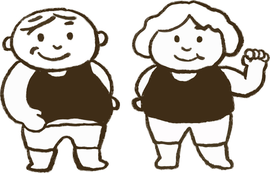 ぽっちゃりしている中年の男性と女性 ぽっちゃり,中年,おじさん,おばさん,ダイエット,水着,トレーニング着,肌着,女性,男性のイラスト素材