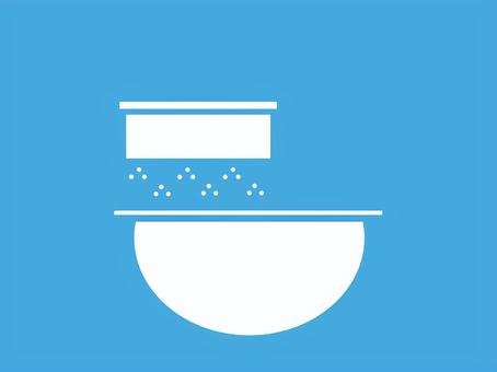 白シルエット粉をふるう　お菓子作り工程2 粉,お菓子作り,工程,シルエット,泡立て器,ボウル,オシャレ,かわいい,アイコン,ワンポイントのイラスト素材