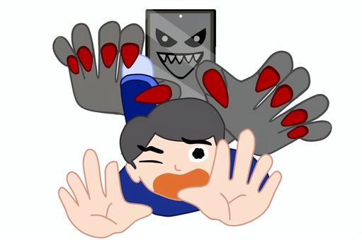 スマホの脅威 人物,男性,男,スマホ,便利,電話,電子機器,怖い,イラスト,イメ―ジのイラスト素材