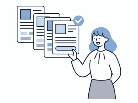 届いた案件から選ぶ女性 人物,女性,ビジネス,案件,選択,比較,選ぶ,リスト,仕事,受注のイラスト素材