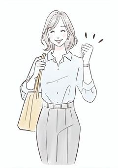 ガッツポーズをする働く女性 女性,就職活動,転職,求職,仕事,営業,笑顔,希望,若い,20代のイラスト素材