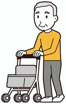  ロンTお爺さん(黄)-554-全身 歩く,お爺さん,高齢者,老人,男性,祖父,人物,かわいい,ウォーキング,歩行のイラスト素材