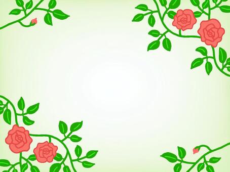 バラのフレーム バラ,つるバラ,花,葉,ピンク,緑,ガーデン,カード,シンプル,エレガントのイラスト素材