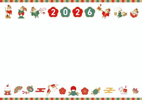 2026年の午年のフレーム お正月,正月,年賀状,2026年,2026,午年,馬,令和8年,セット,あしらいのイラスト素材