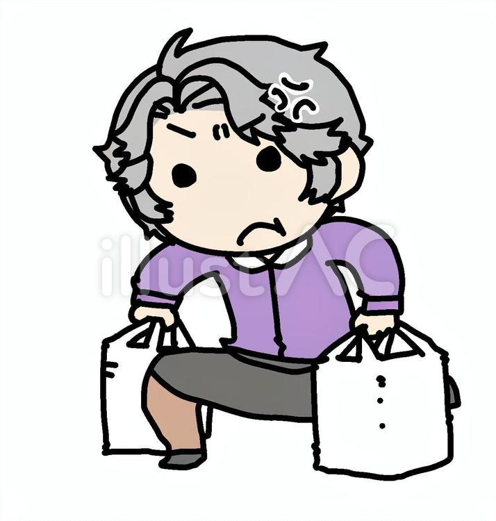 怒って荷物を持つおばあさん おばあさん,女性,怒るのイラスト素材