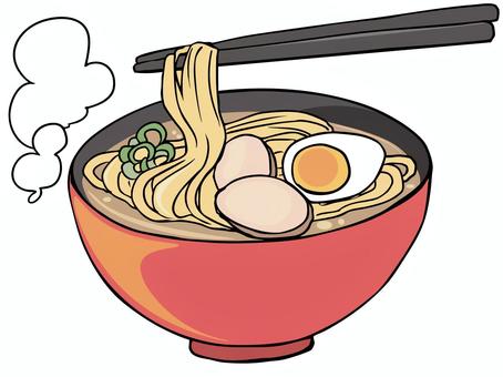 ラーメン ラーメン,チャーシュー,たまご,ねぎ,麺,どんぶり,食べ物,湯気,箸,主線ありのイラスト素材
