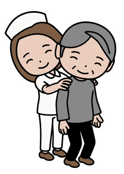 介護と看護 肩揉み,ケア,看護,患者,年配,笑顔,優しさ,思いやり,親身,看護婦のイラスト素材