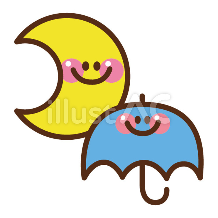 月と傘 月,傘,笑顔のイラスト素材