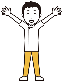  理学療法士男(黄)-177-全身 ばんざい,理学療法士,整体師,白衣,医療,病院,柔道整復師,カイロプラクティック,鍼灸師,マッサージ師のイラスト素材