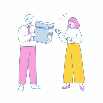 マニュアルを説明するビジネスマン マニュアルを説明するビジネスマン 人物,男女,ビジネス,説明,指導,教育,研修,マニュアル,学習,指示のイラスト素材