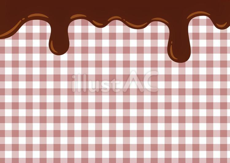 とろけるチョコとチェック柄の背景／茶色 チョコレート,バレンタイン,バレンタインデーのイラスト素材