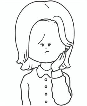 困る女性の白黒手描きイラスト 困る,悩む,女性,人物,不安,心配,手描き,挿絵,単品,白黒のイラスト素材