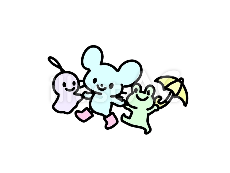 梅雨を楽しむネズミ 梅雨を楽しむネズミ ネズミ,梅雨,キャラクターのイラスト素材