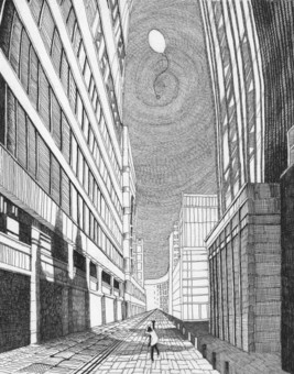 白天建築街道白色氣球和女孩, JPG 白天建築街道白色氣球和女孩, 建築, 都會, 天空, JPG
