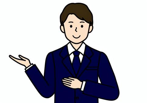 おまかせくださいポーズのビジネスマン おまかせください,営業マン,ビジネス,ビジネスマン,サラリーマン,会社員,男性,スーツ,ネクタイ,案内のイラスト素材