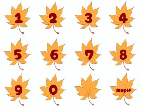 【アイコンセット】数字入りのもみじ もみじ,紅葉,アイコン,セット,数字,透過,イラスト,ベース,黄色,文字のイラスト素材