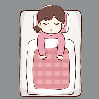 睡眠・就寝・仮眠 睡眠,仮眠,仰向け,女性,かわいい,人物,手描き,イラスト,カットイラスト,安眠のイラスト素材