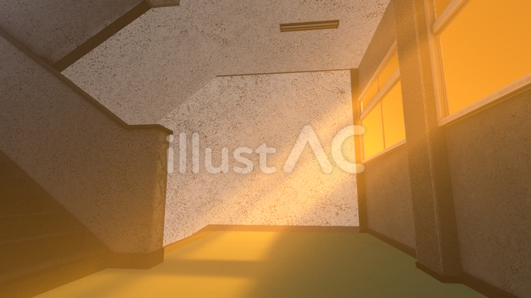 学校の階段　夕方の窓からの贈り物 階段,光,3dのイラスト素材