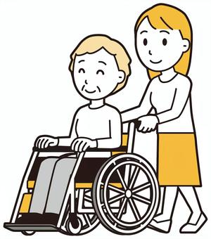  ロングヘア女性(黄)-336-全身 車いす,女性,女の子,人物,かわいい,障害者,車椅子,若い,挿絵,素材のイラスト素材