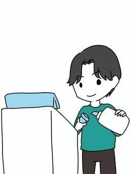 洗濯をする男の子 デフォルメ,シンプル,男の子,洗濯,洗濯機,洗剤,透過のイラスト素材