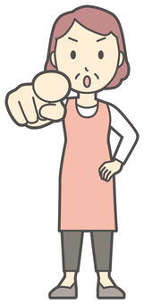  エプロンおばちゃん-220-全身 指さす,真剣,おばちゃん,エプロン,お母さん,ママ,中年,おばさん,主婦,人物のイラスト素材
