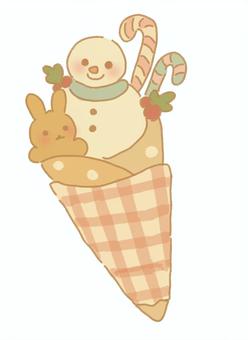 雪だるまとキャンディのクレープ 雪だるま,冬,マフラー,マスコット,うさぎ,動物,クレープ,スイーツ,お菓子,デザートのイラスト素材