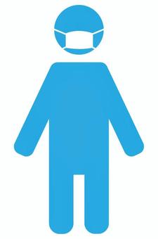 マスクをした人のアイコン_青 人,マスク,シルエット,アイコン,予防,人間,人物,棒人間,ピクトグラム,シンプルのイラスト素材